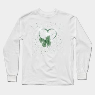 Pretty Green Fluttering Winged Butterfly Insect & Heart Long Sleeve T-Shirt